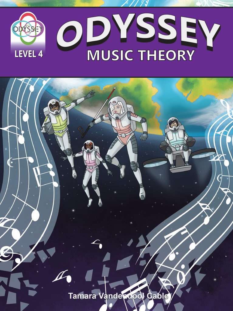Odyssey Music Level 4 Cover - the team is floating through space as notes shatter around them